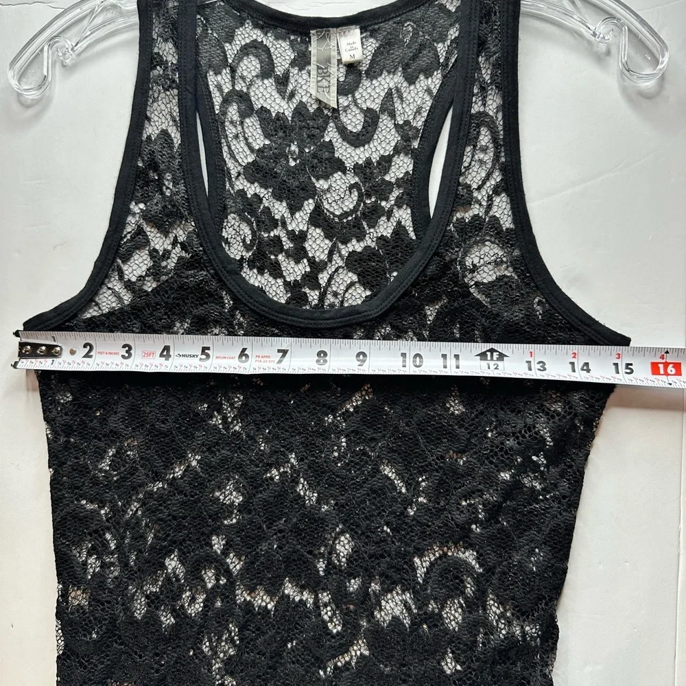 BKE Black Lace Overlay Tank Top M Floral Sheer Lace Sleeveless Made in Canada - Picture 9 of 12